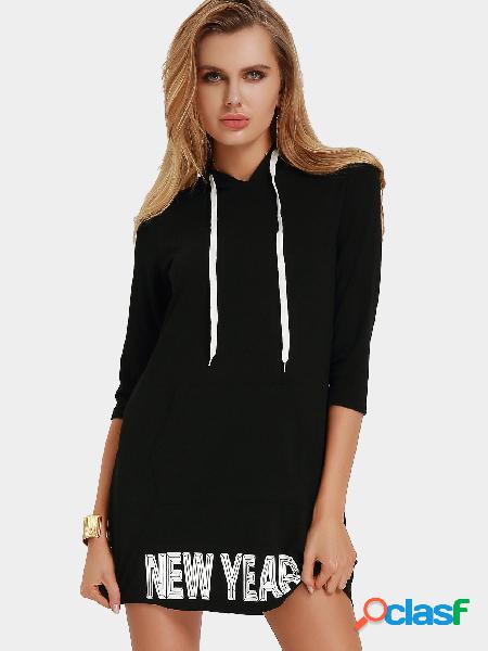 Black Hooded Front Pocket Design Letter Print Mini Party