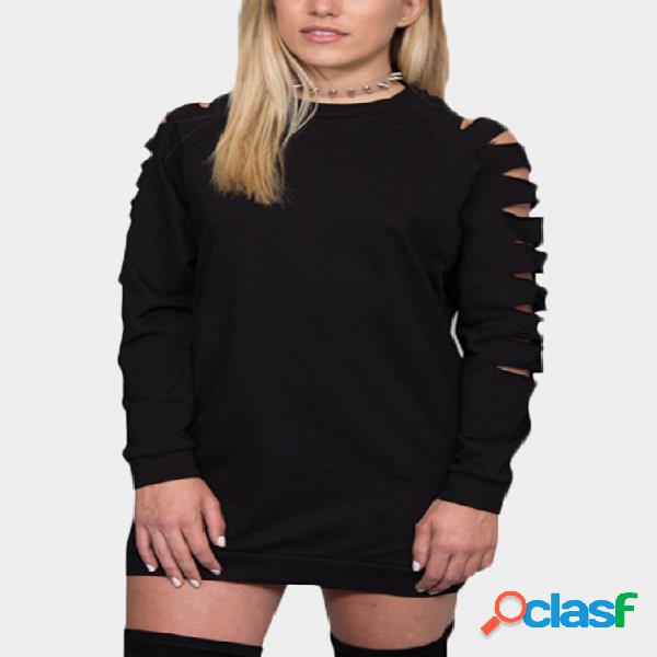 Black Round Neck Cutout Raglan Sleeve Mini Tee Dress