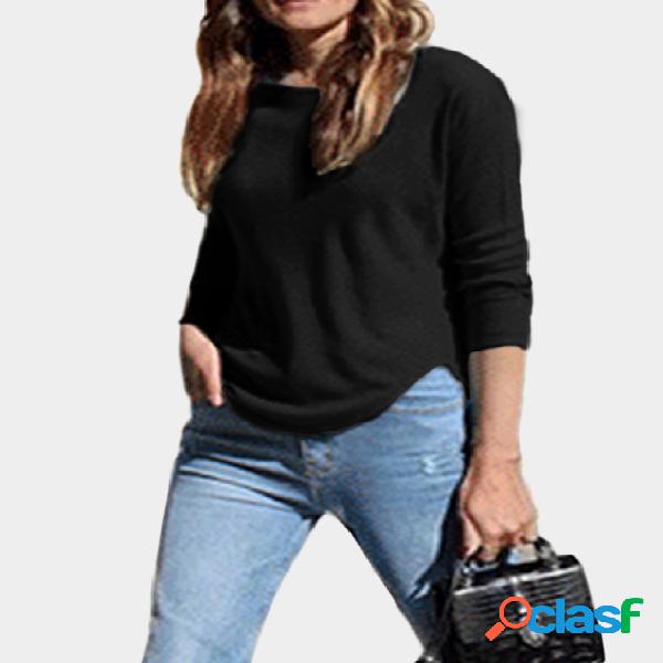 Black Slit Design Round Neck Irregular Hem T-shirt