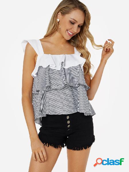 Black and White Stripe Flouncy Details Top
