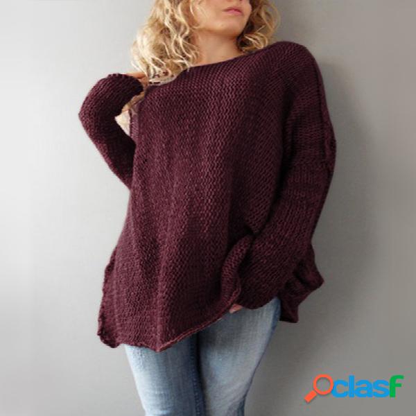 Burgundy Fashion Round Neck Loose Jumper