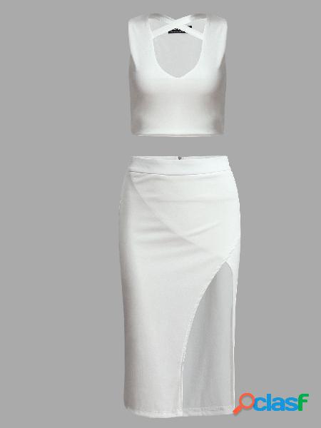 Cut Out Crop Top & Side Split Skirt Co-ord
