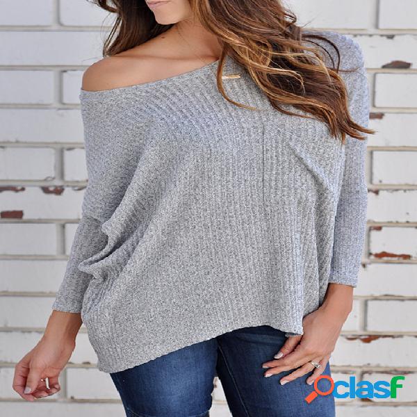 Grey Chest Pocket Boat Neck Long Sleeves Ribbed T-shirt