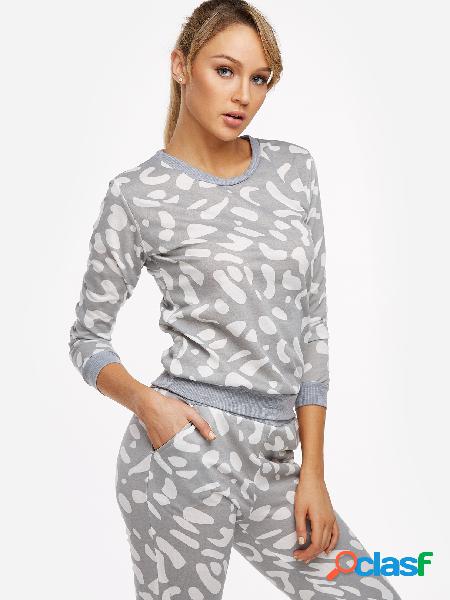 Grey Random Floral Print Two Piece Outfits