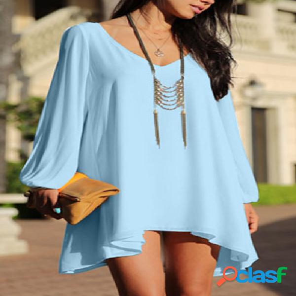 Light Blue V-neck Cold Shoulder Chiffon Dress