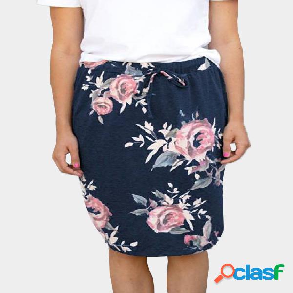 Navy High-rise Random Floral Print Midi Skirts