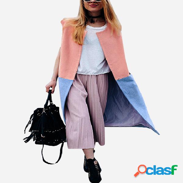 Pink And Blue Fashion Sleeveless Color Block Cardigans