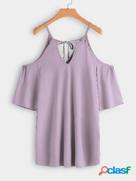 Purple Cut Out Plain Cold Shoulder Self-tie Design 3/4