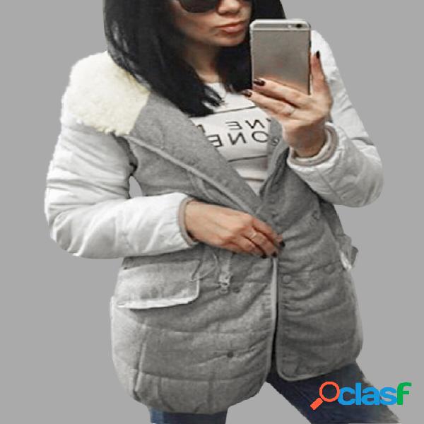 White Long Sleeves Zipper Fastening Hooded Coat with Pockets