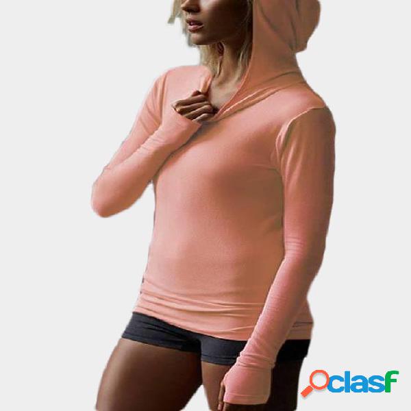 Active Quick Drying Elastic Sports Hoodies with Mittens in