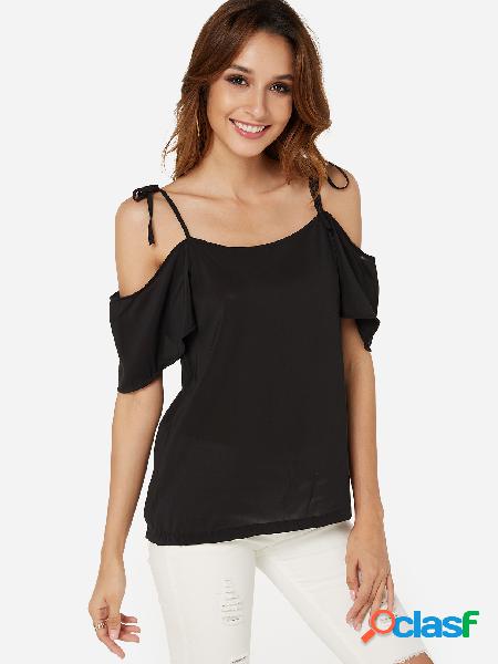Black Adjustable Shoulder Straps Cold Shoulder Self-tie