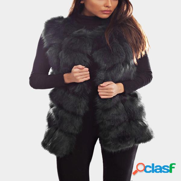 Black Artificial Fox Gilet Outerwear