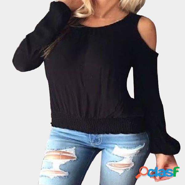 Black Cold Shoulder Button Closure Back Tee