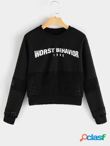 Black Letter Print Hollow Out Design Sweatshirt