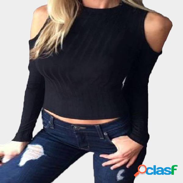 Black Round Neck Cold Shoulder Top