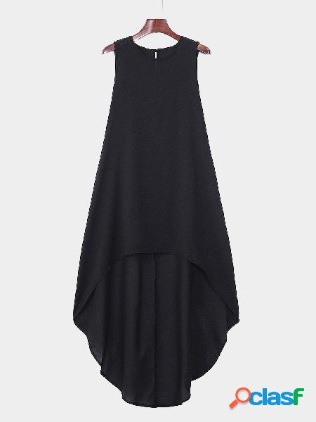 Black Round Neck Irregular Hem Dress