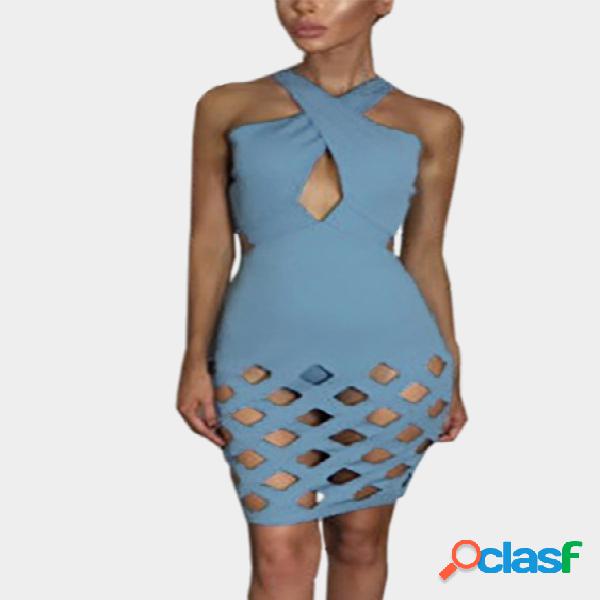 Blue Cross-front Cut Out Hollow Details Mini Dress