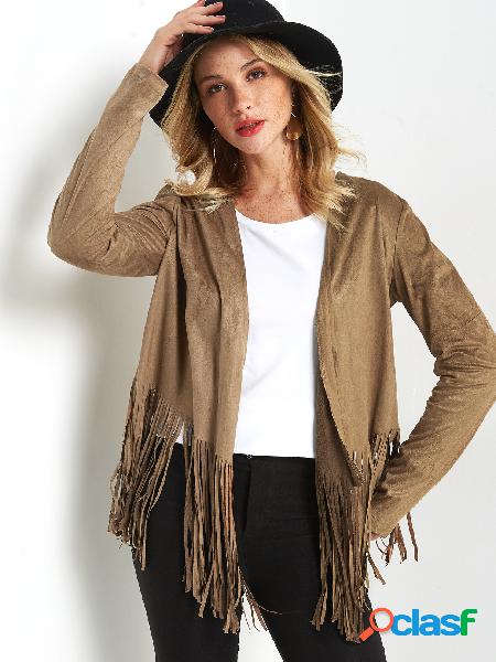 Brown Tassel Embellished Long Sleeves Top
