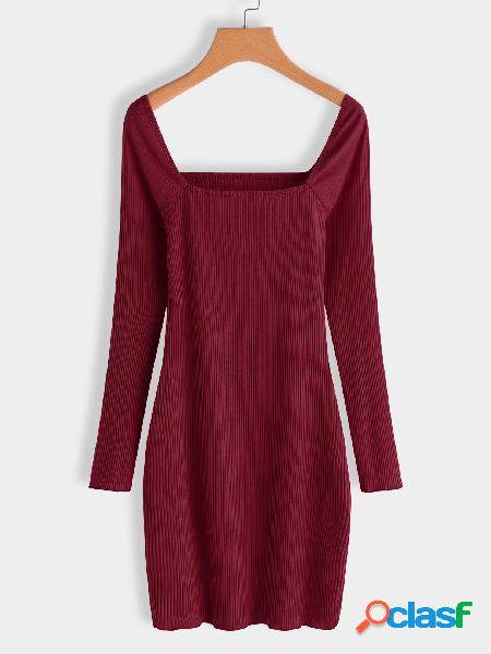 Burgundy Backless Design Stripe Details Square Neck Long