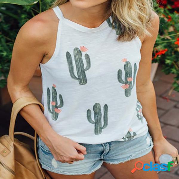 Cactus Print Tank Top in White