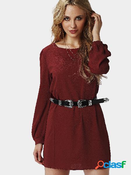 Fashion Plain Burgundy Color Mini Dress with Button Closure