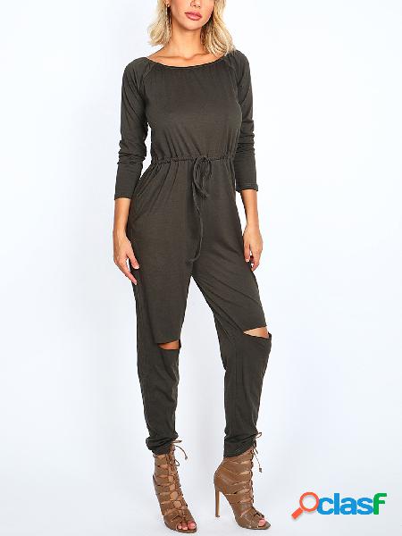 Green Fashion Off-shoulder Hollow Knee Jumpsuit