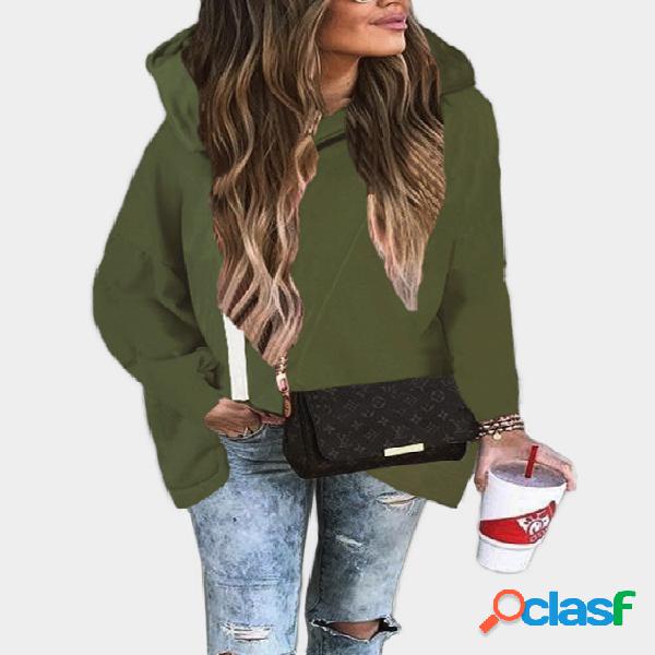 Green Zip Design Long Sleeves Casual Jumper
