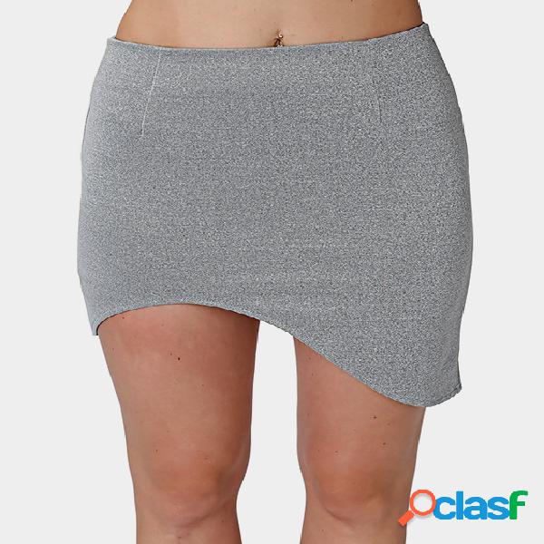 Grey Irregular Hem Mini Bodycon Skirt