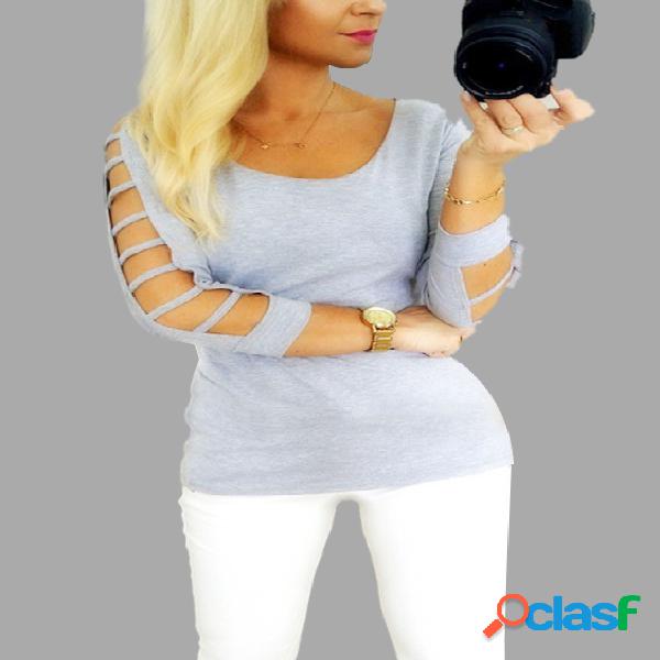 Grey Round Neck Shirt with Cut Out Details