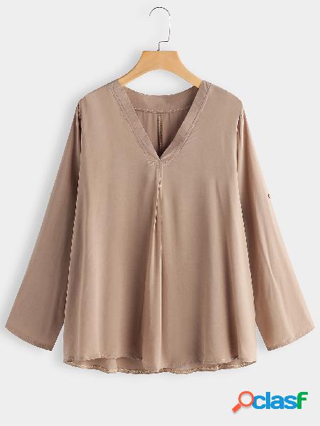 Khaki Button Design V-neck Adjustable length Long Sleeves