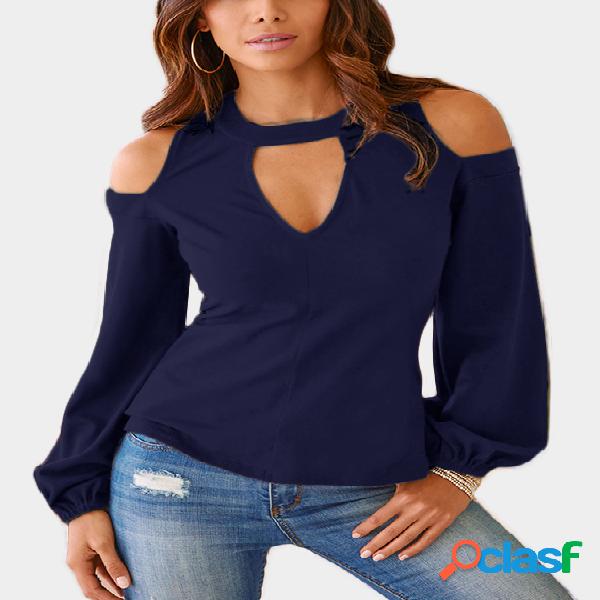 Navy Cut Out Cold Shoulder Long Sleeves Top