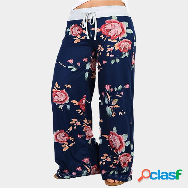 Navy Random Floral Print Wide Leg Trousers