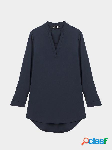 Navy V Neckline Shirt with Adjustable Sleeve