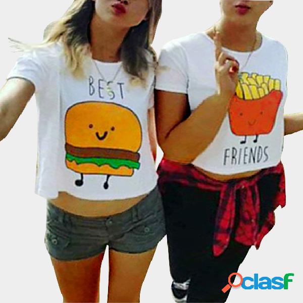 One Casual Hamburger Print Bestie Tees in White