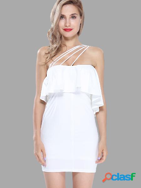 One Shoulder Lotus Leaf Edge Mini Dress