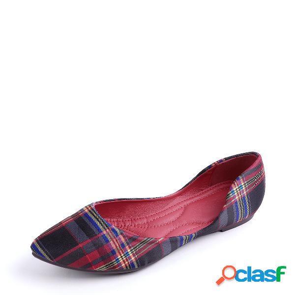 Red Plaid Point Toe Pump Flats