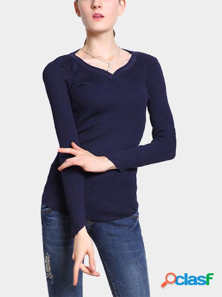 Ribbed Scoop Neck Jumper in Navy