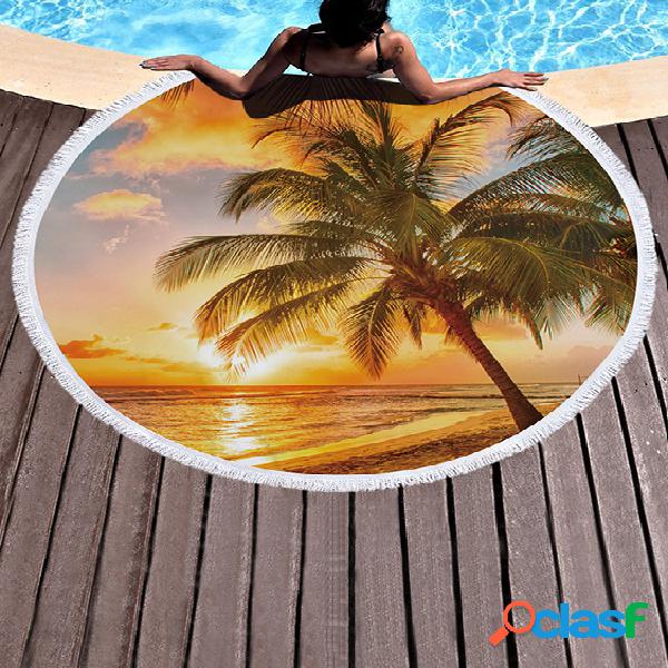 Round Sunset Print Pattern Tessels Hem Summer Beach Towel