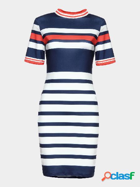 Stripe Pattern Crew Neck Mini Dress
