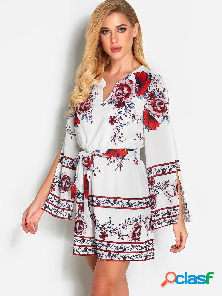White Floral Print Cut Out Sleeves Fashion Playsuit