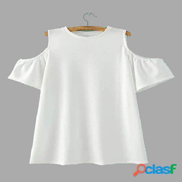 White Knitted Cold Shoulder Crew Neck Mini Dress