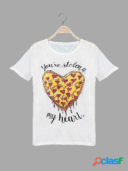 White Pattern Round Neck Casual T-shirt