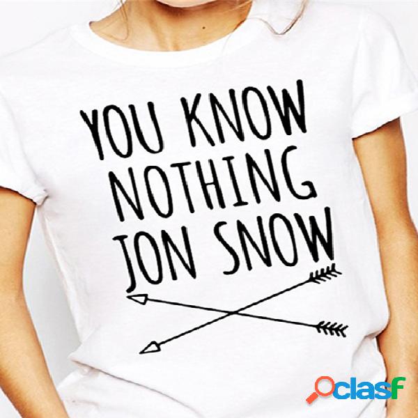 White Word Printed Casual T-shirts