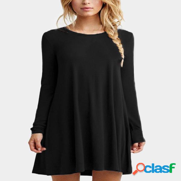 Black Round Neck Long Sleeves Ruffle Hem Mini Dress