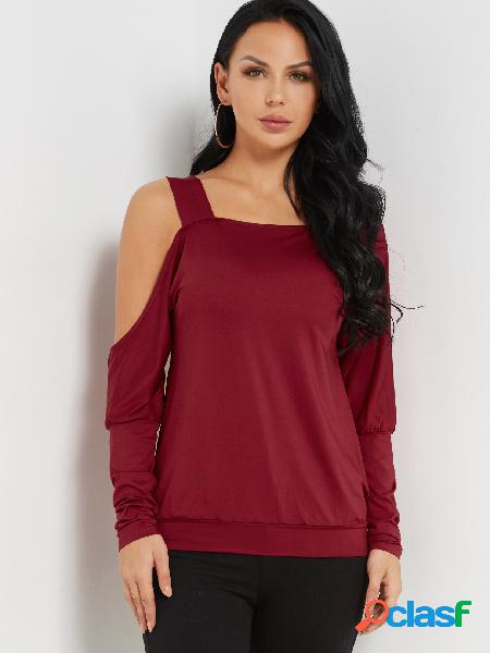Burgundy Off The Shoulder Long Sleeves T-shirt