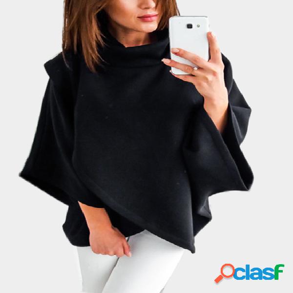 Black Chimney Collar Flared Sleeves Irregular Hem Sweater