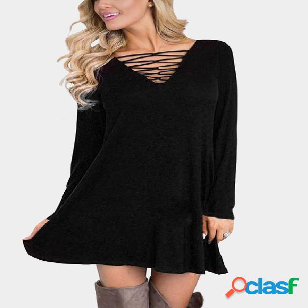Black Criss-cross Front V-neck Mini Dress
