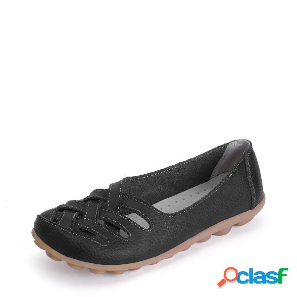 Black Hollow Out Slip-on Loafers Flat