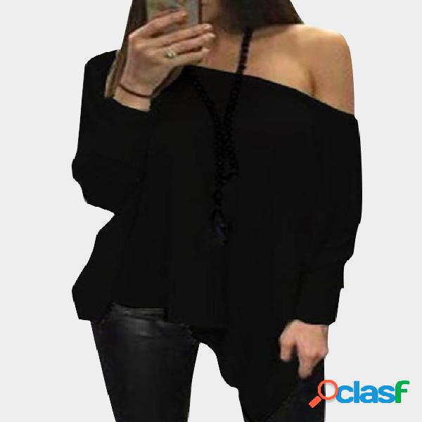 Black Oversize One Shoulder Long Sleeved Top