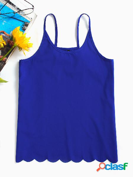 Blue Backless Scallop Hem Cami